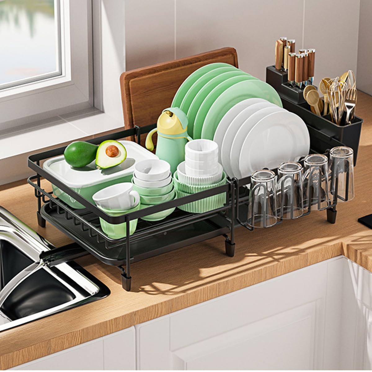 HASTHIP Dish Dry Rack with Drip Tray Metal Large Size Dish Dry Rack Drainer with Cup Holder, Telescopic Tableware Holder Organzier Kitchen Multipurpose Dry Rack for Dish, Bowl, Tableware, Cup HASTHIP Dish Dry Rack with Drip Tray Metal Large Size Dish Dry Rack Drainer with Cup Holder, Telescopic Tableware Holder Organzier Kitchen Multipurpose Dry Rack for Dish, Bowl, Tableware, Cup
